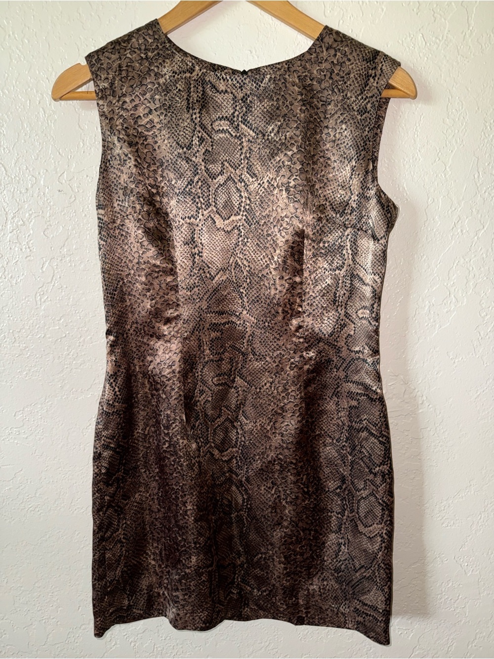 Vintage 90s Rampage Snake Print Mini Dress Brown Tan Acetate Y2K S